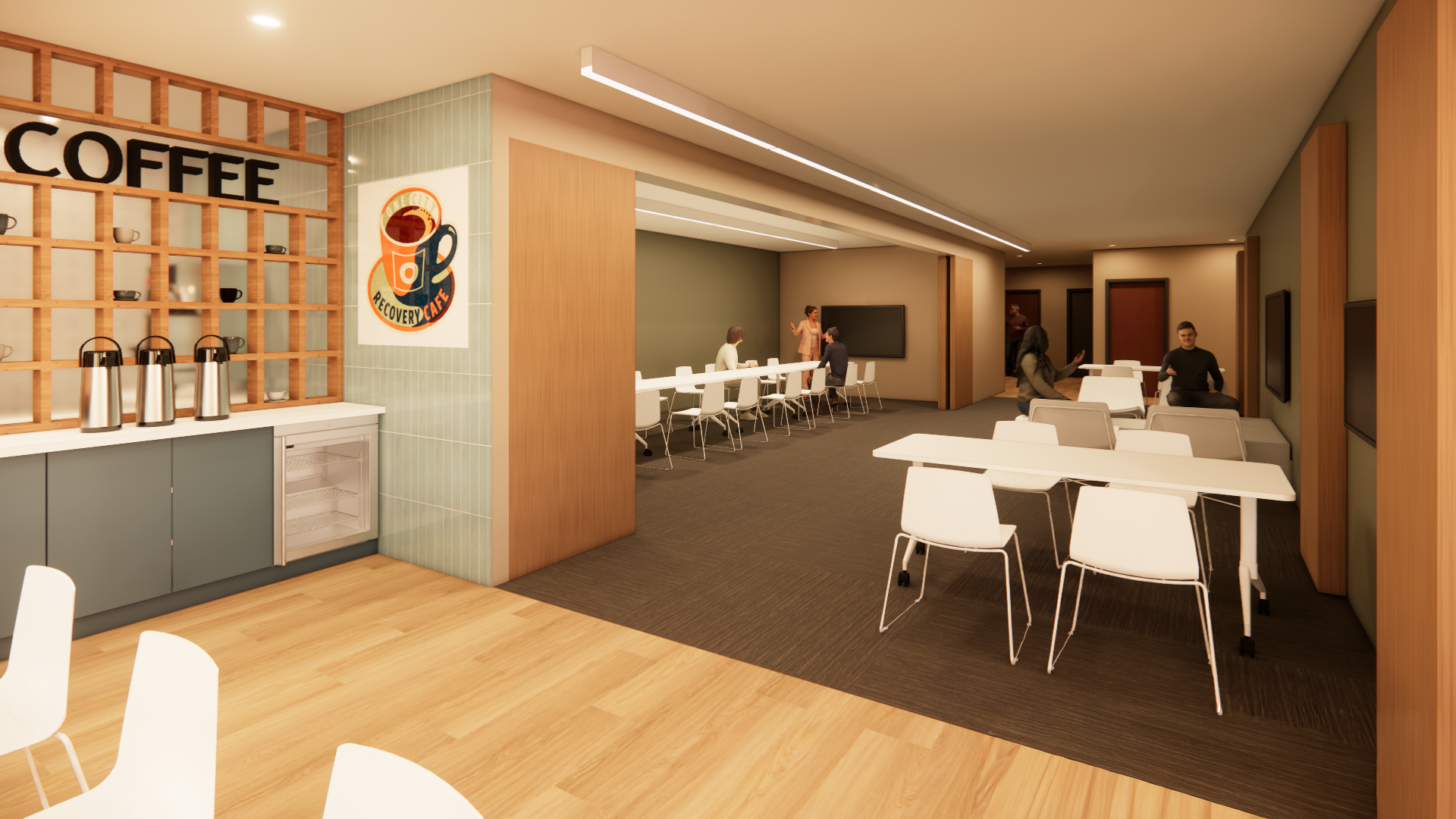 Flexible gathering space rendering with open layout